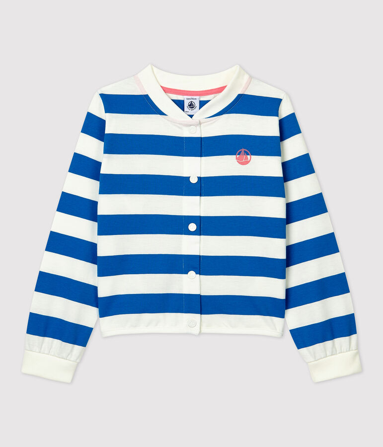 Cardigan en coton enfant fille bleu RUISSEAU/blanc MARSHMALLOW